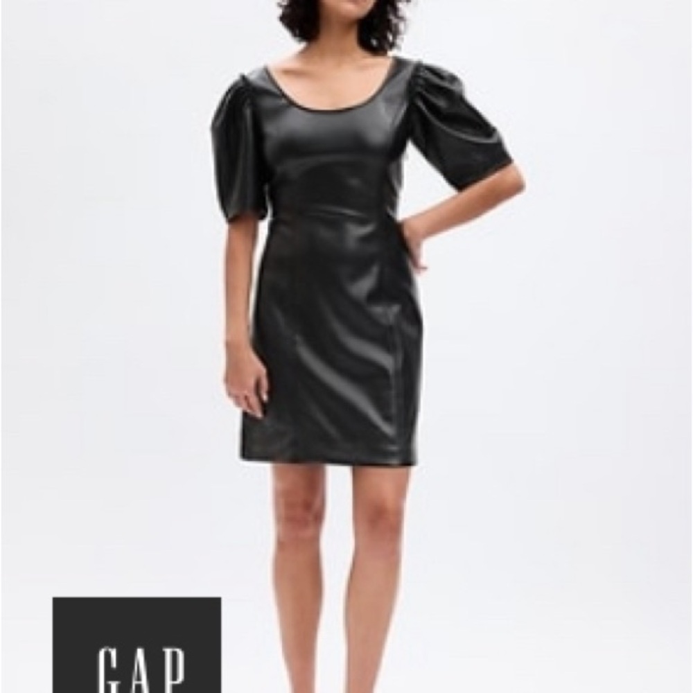 Vegan Leather Puff Sleeve Dress NWT